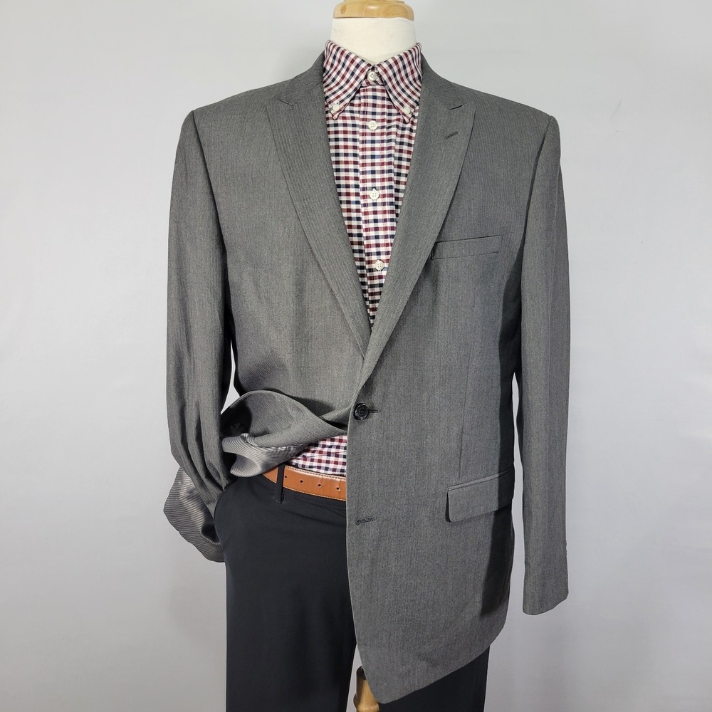 Joseph Abboud Men's Sport Coat Blazer Two Button Gray Herringbone Poly Blend 44L